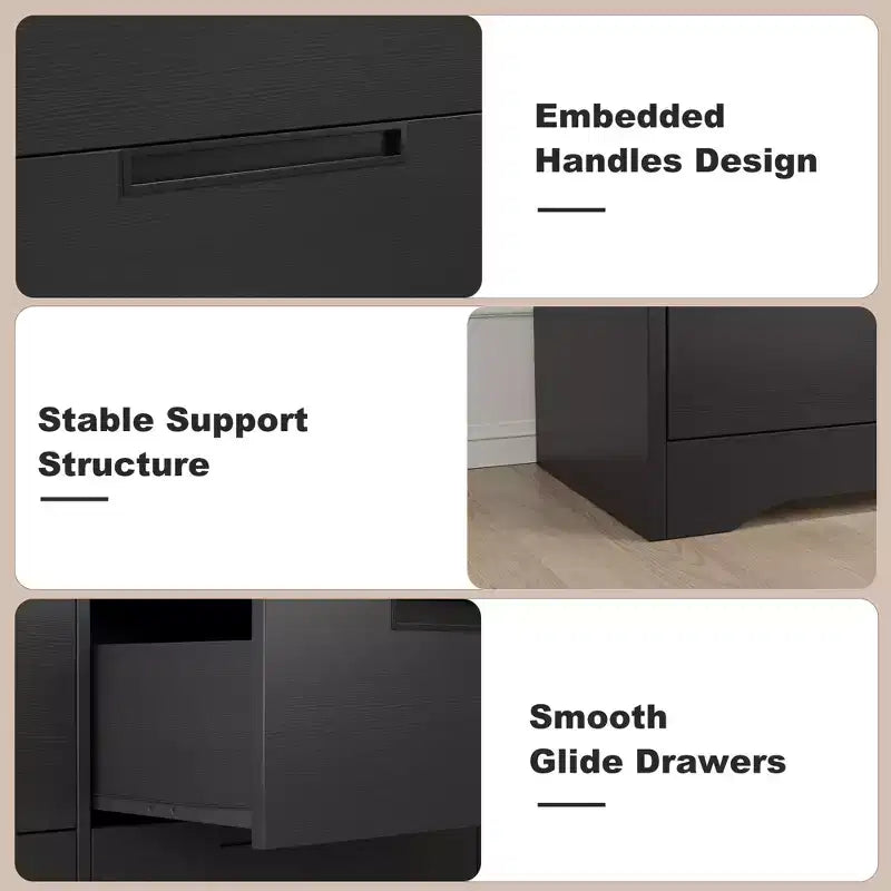 6 Drawer Dresser for Bedroom, 46.8W Wooden Chest of Drawers with Recessed Handles, Clothing Storage Cabinet, Dresser TV Stand for Hallway