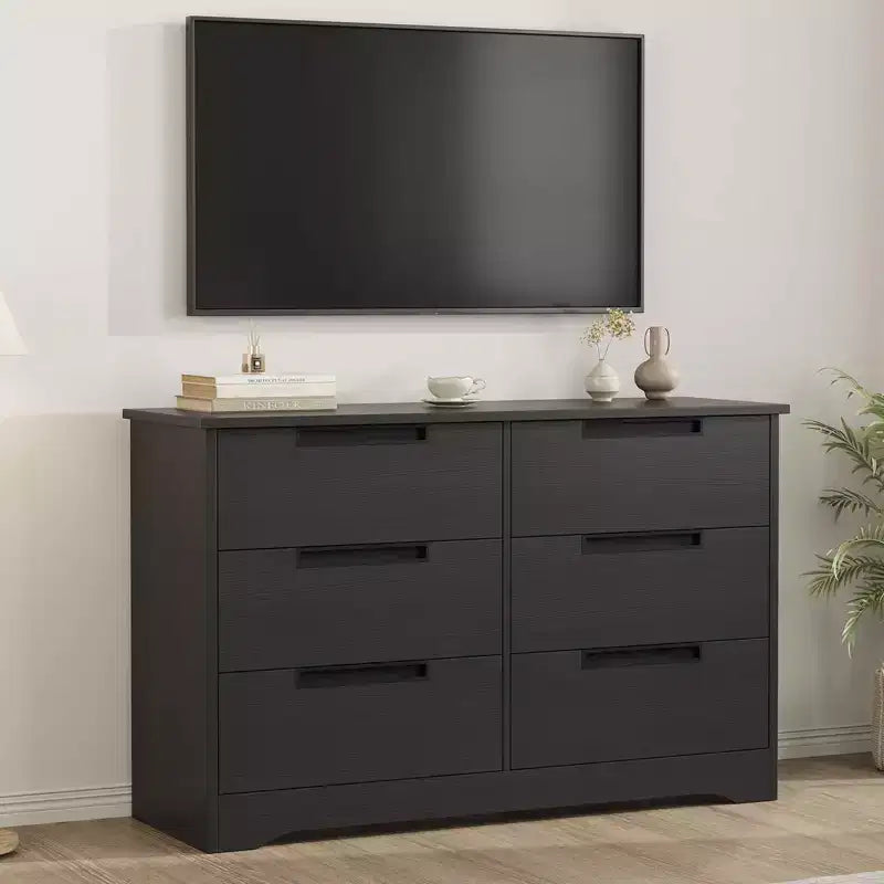6 Drawer Dresser for Bedroom, 46.8W Wooden Chest of Drawers with Recessed Handles, Clothing Storage Cabinet, Dresser TV Stand for Hallway