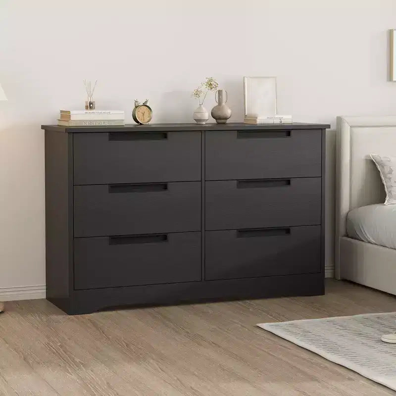 6 Drawer Dresser for Bedroom, 46.8W Wooden Chest of Drawers with Recessed Handles, Clothing Storage Cabinet, Dresser TV Stand for Hallway