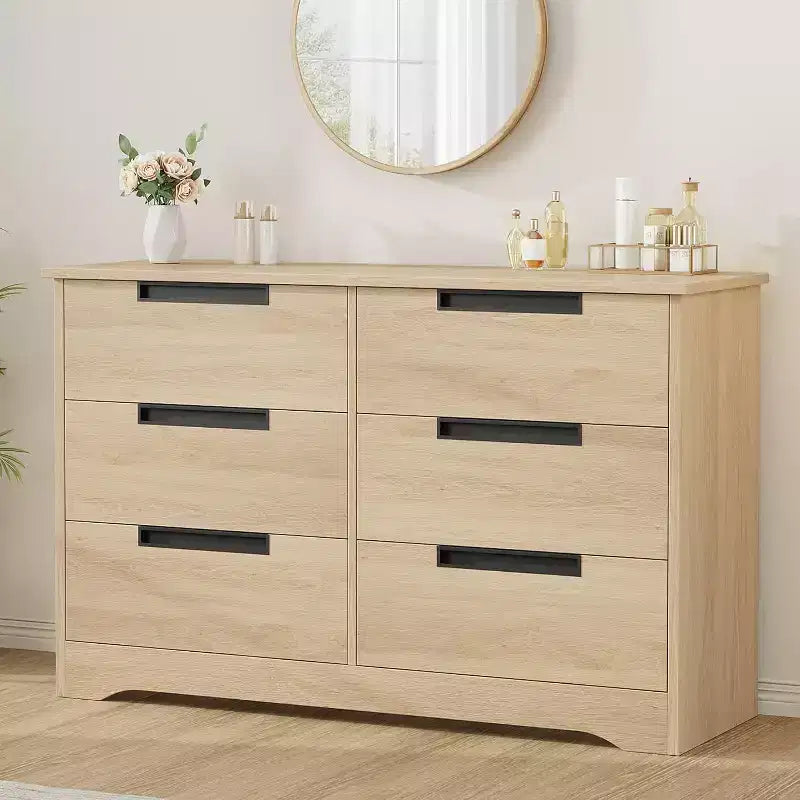 6 Drawer Dresser for Bedroom, 46.8W Wooden Chest of Drawers with Recessed Handles, Clothing Storage Cabinet, Dresser TV Stand for Hallway