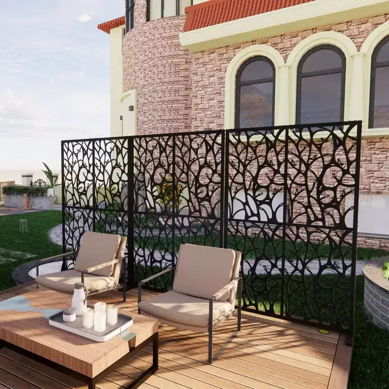 3.86Ft Black Bird Iron Privacy Screen, Freestanding Indoor Outdoor Divider