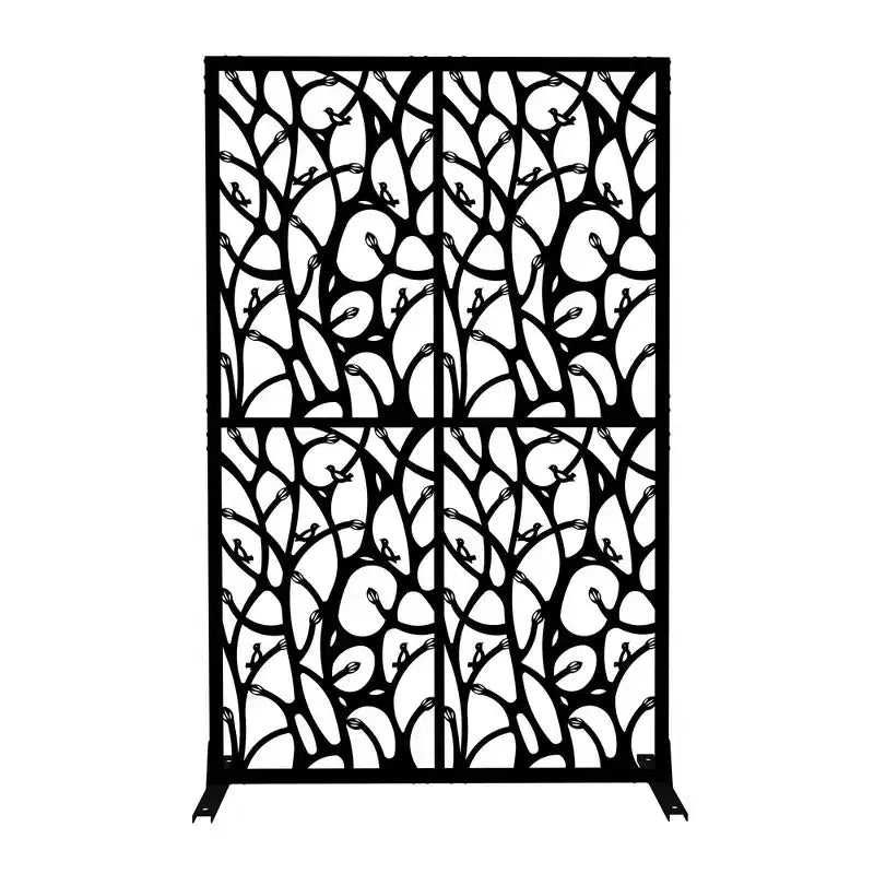 3.86Ft Black Bird Iron Privacy Screen, Freestanding Indoor Outdoor Divider