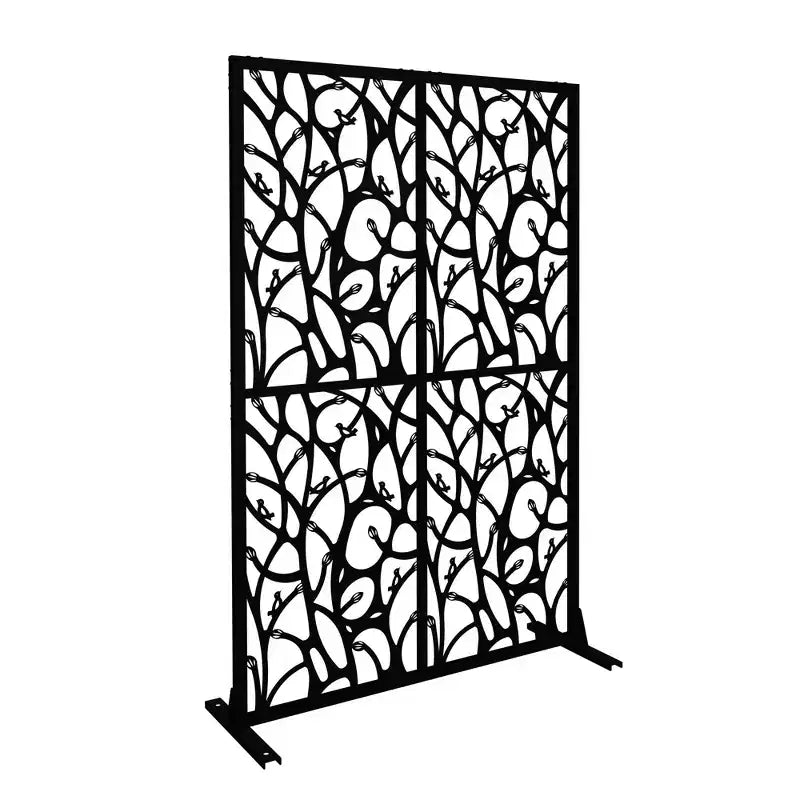 3.86Ft Black Bird Iron Privacy Screen, Freestanding Indoor Outdoor Divider