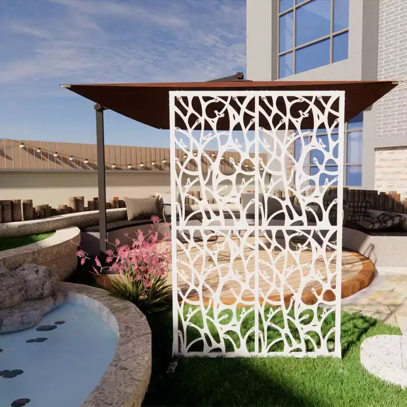 3.86Ft Black Bird Iron Privacy Screen, Freestanding Indoor Outdoor Divider