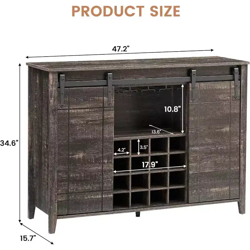 Bar Cabinet, 47 Buffet Server Sideboard with Sliding Barn Doors, Farmhouse Storage Cabinet with Adjustable Shelf for Dining Room Dark Brown