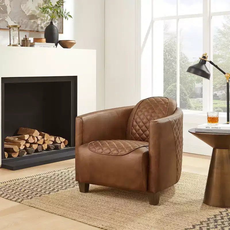Leather Accent Chair with Quilted Design for Timeless Comfort