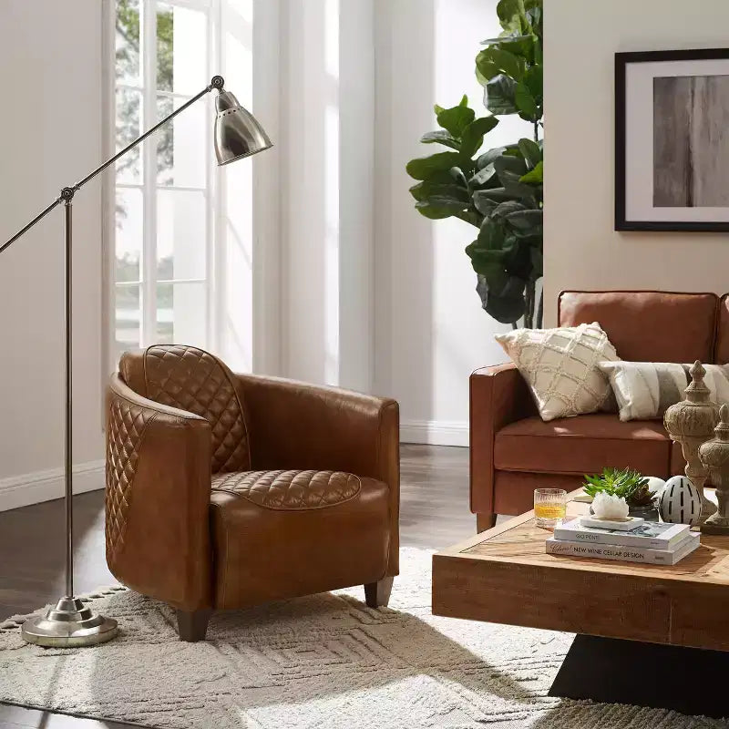 Leather Accent Chair with Quilted Design for Timeless Comfort