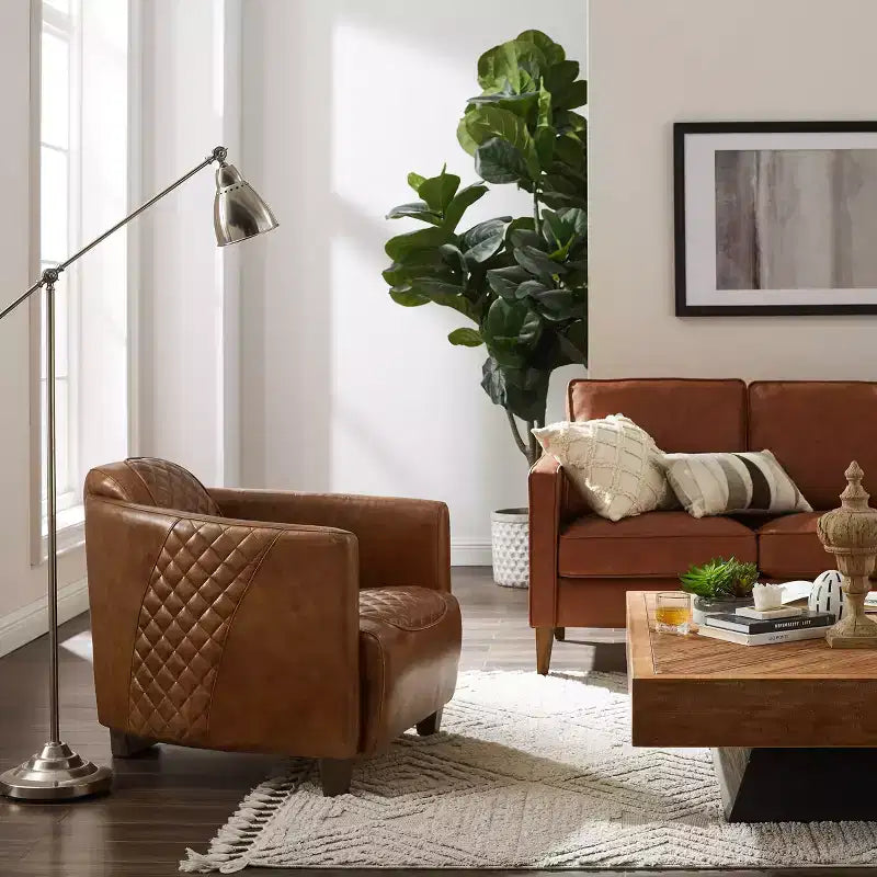 Leather Accent Chair with Quilted Design for Timeless Comfort