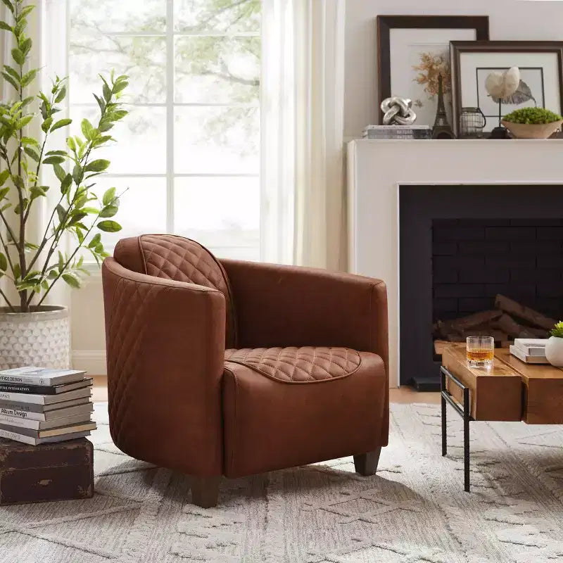 Leather Accent Chair with Quilted Design for Timeless Comfort