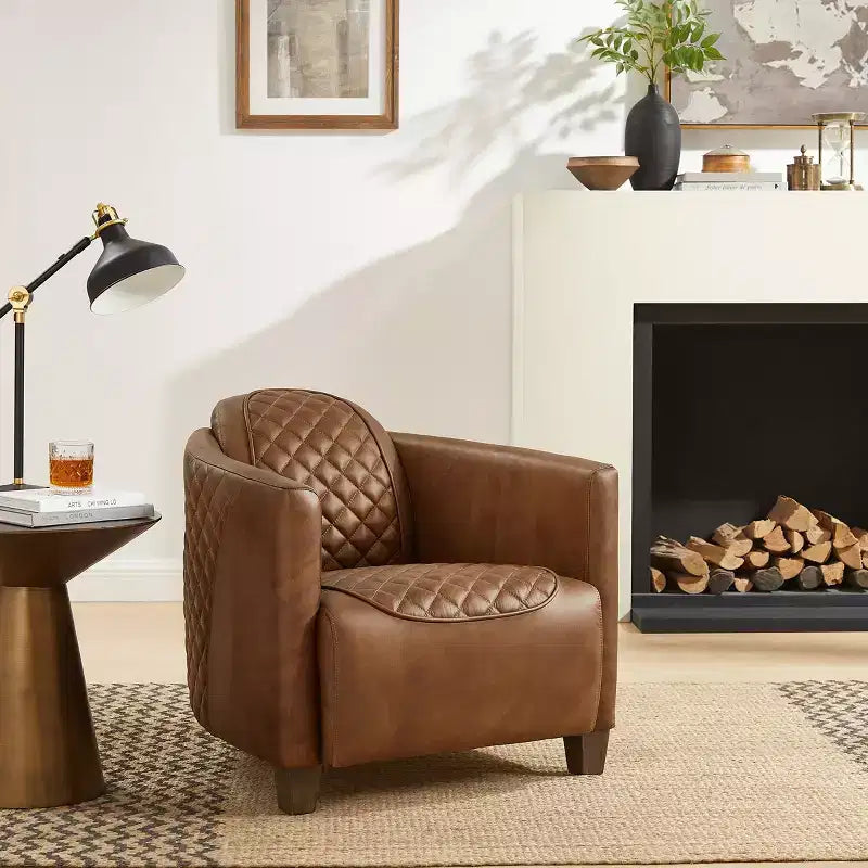 Leather Accent Chair with Quilted Design for Timeless Comfort