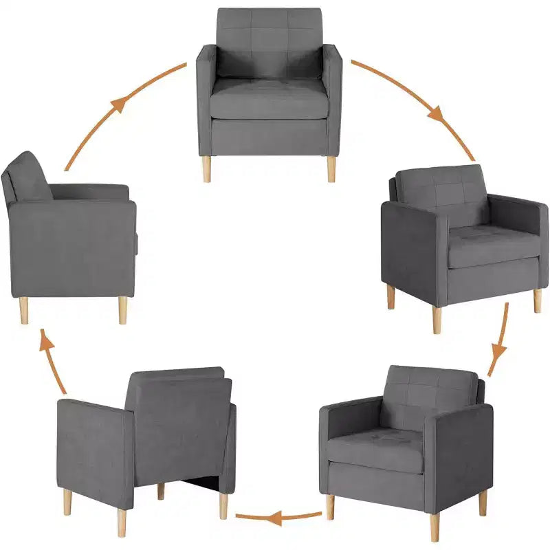 Decor Linen Comfy Round Arms Chair for Living Room, Reading Leisure Chair with High Back for Living Room Bedroom Waiting Room, Grey