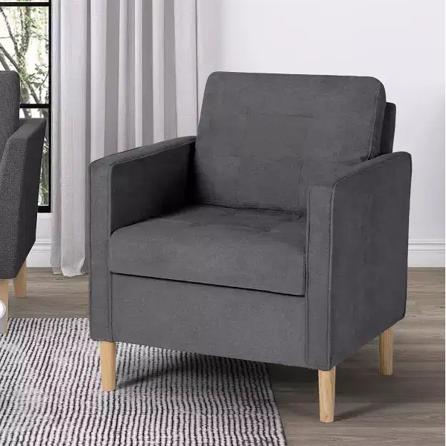 Decor Linen Comfy Round Arms Chair for Living Room, Reading Leisure Chair with High Back for Living Room Bedroom Waiting Room, Grey