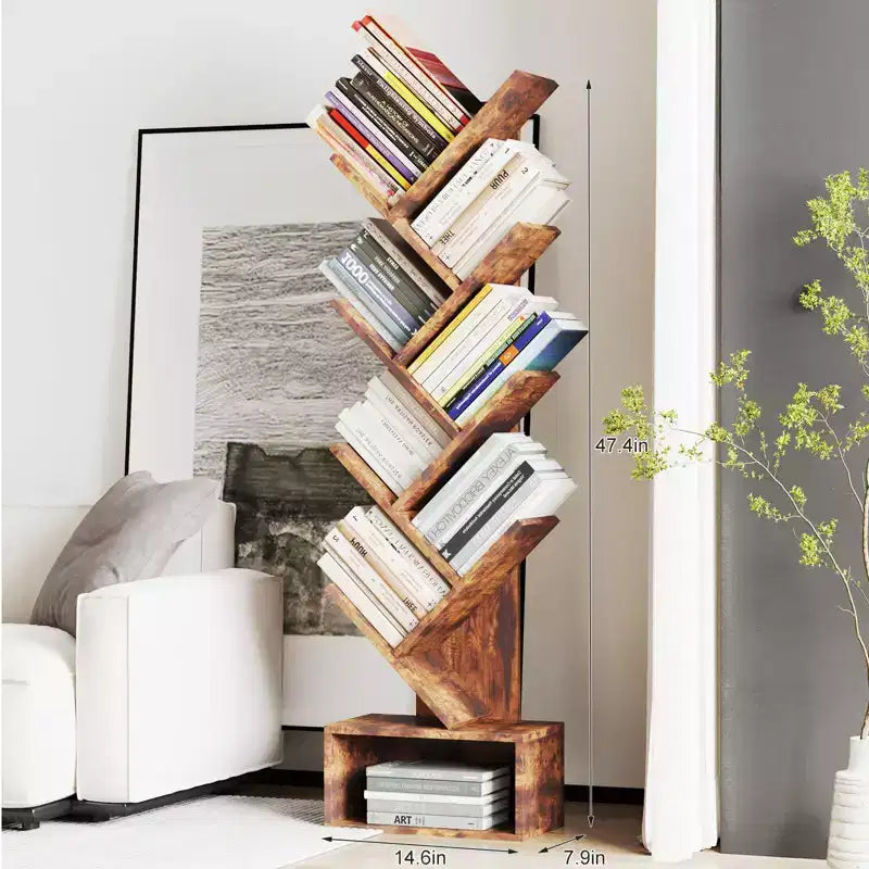Bookshelf Storage & Tree Bookcase - 8-Tier Tall Organizer Shelf for Living Room, Bedroom, Home Office
