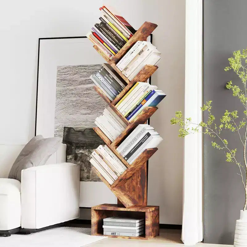 Bookshelf Storage & Tree Bookcase - 8-Tier Tall Organizer Shelf for Living Room, Bedroom, Home Office