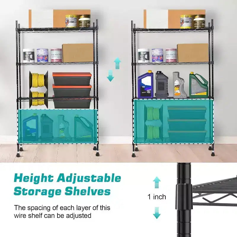4-Tier Adjustable Heavy Duty Steel Wire Shelving Unit, Rust-Resistant Organizer for Kitchen, Garage, Pantry, 36 L x 14 W x 54 H