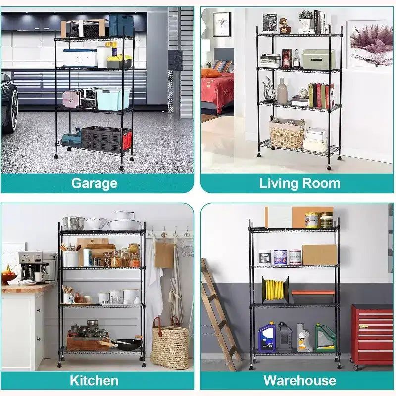 4-Tier Adjustable Heavy Duty Steel Wire Shelving Unit, Rust-Resistant Organizer for Kitchen, Garage, Pantry, 36 L x 14 W x 54 H