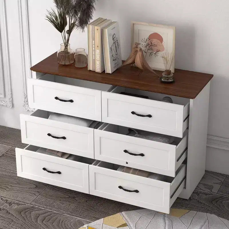 Farmhouse Wooden Chest of Drawers Tall Dresser with Wide Metal Handles, Storage for Bedroom & Living Room