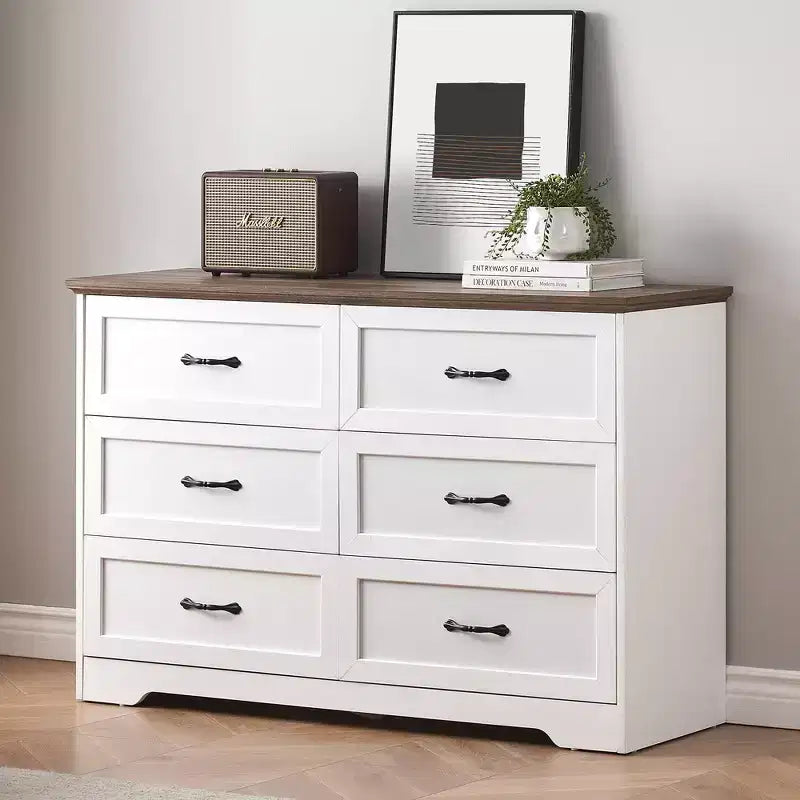 Farmhouse Wooden Chest of Drawers Tall Dresser with Wide Metal Handles, Storage for Bedroom & Living Room