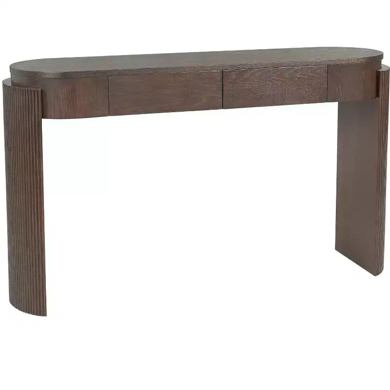 Modern Oval-Top Console Table with Fluted Curved Legs & Dual Hidden Drawers