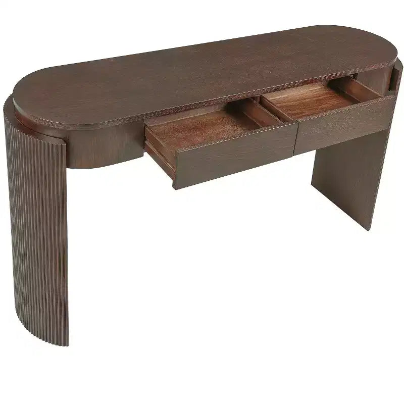 Modern Oval-Top Console Table with Fluted Curved Legs & Dual Hidden Drawers