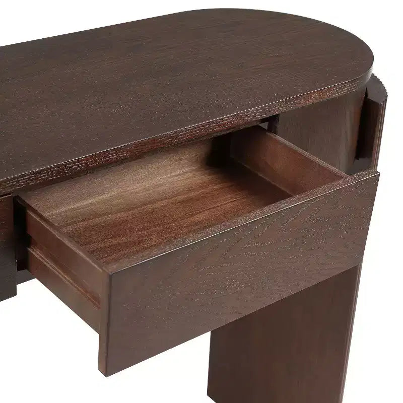 Modern Oval-Top Console Table with Fluted Curved Legs & Dual Hidden Drawers