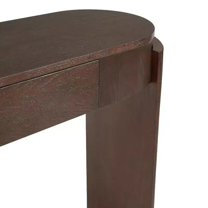 Modern Oval-Top Console Table with Fluted Curved Legs & Dual Hidden Drawers