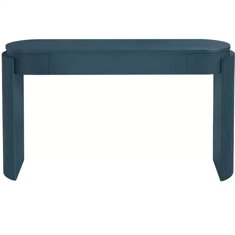 Modern Oval-Top Console Table with Fluted Curved Legs & Dual Hidden Drawers