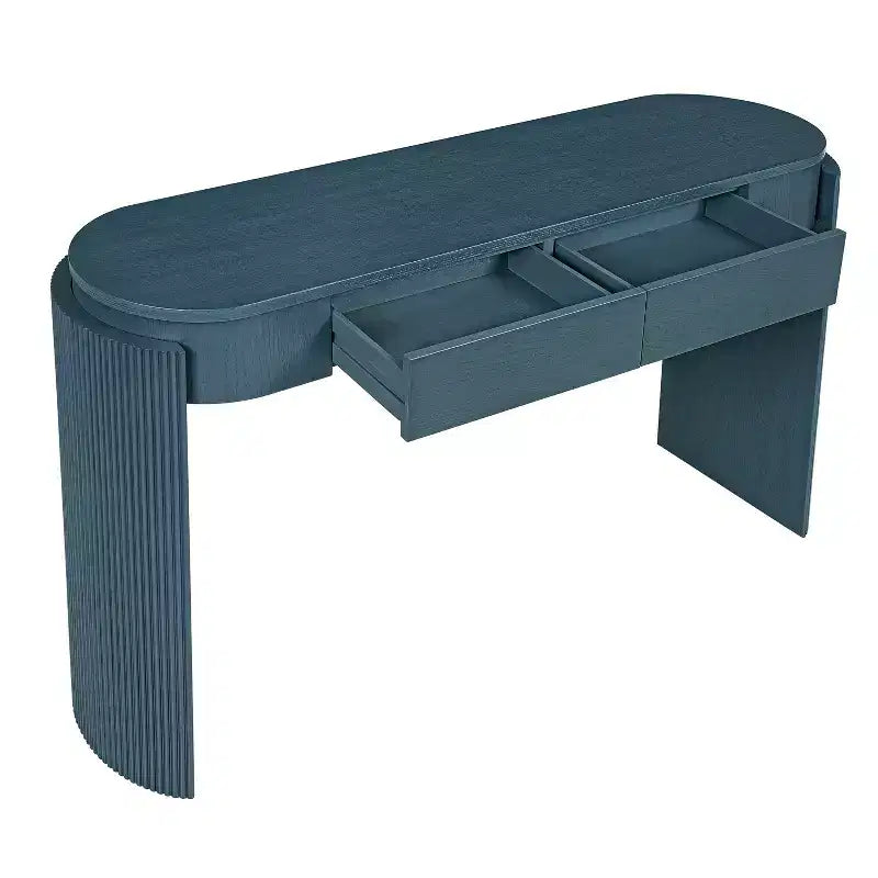 Modern Oval-Top Console Table with Fluted Curved Legs & Dual Hidden Drawers