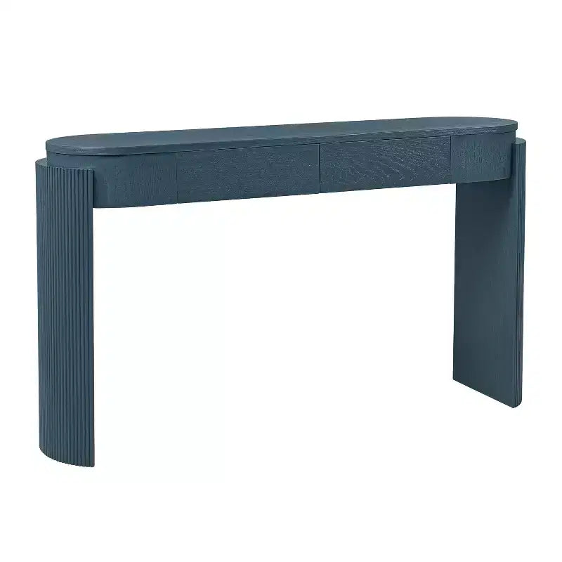 Modern Oval-Top Console Table with Fluted Curved Legs & Dual Hidden Drawers