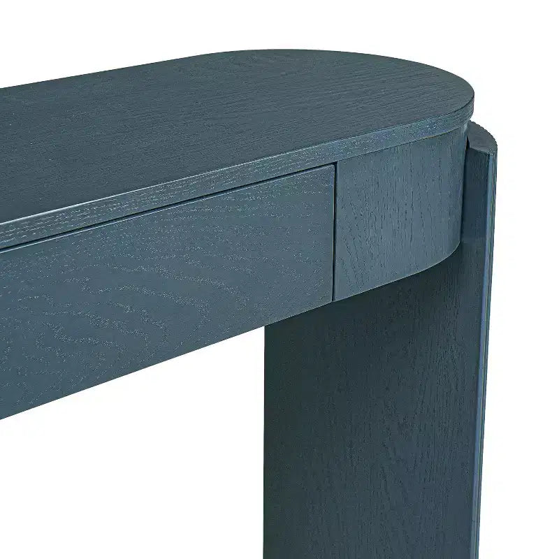 Modern Oval-Top Console Table with Fluted Curved Legs & Dual Hidden Drawers