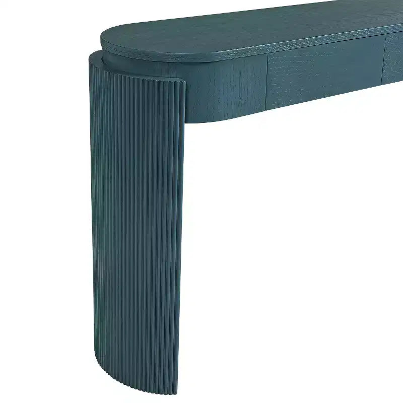 Modern Oval-Top Console Table with Fluted Curved Legs & Dual Hidden Drawers