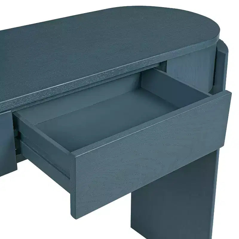 Modern Oval-Top Console Table with Fluted Curved Legs & Dual Hidden Drawers