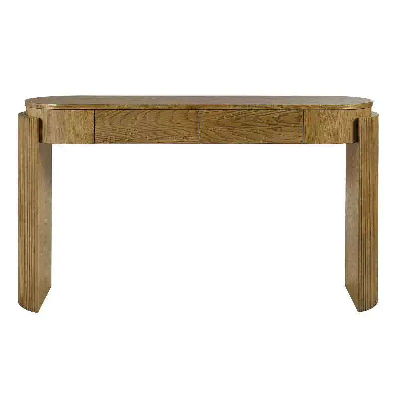 Modern Oval-Top Console Table with Fluted Curved Legs & Dual Hidden Drawers