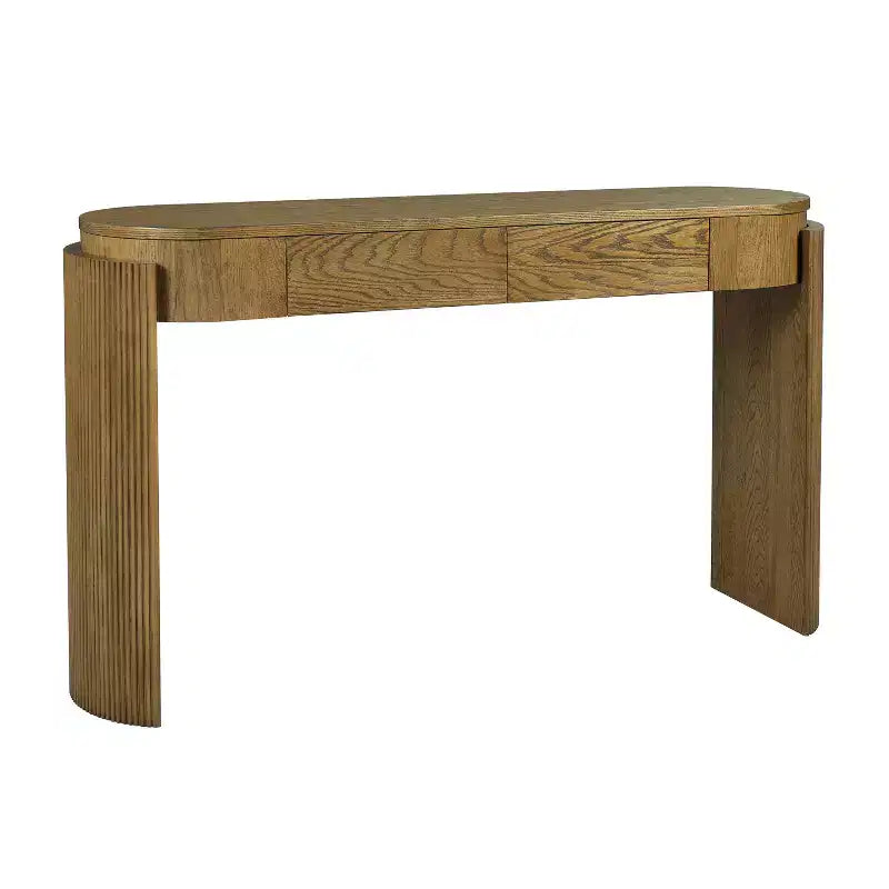 Modern Oval-Top Console Table with Fluted Curved Legs & Dual Hidden Drawers
