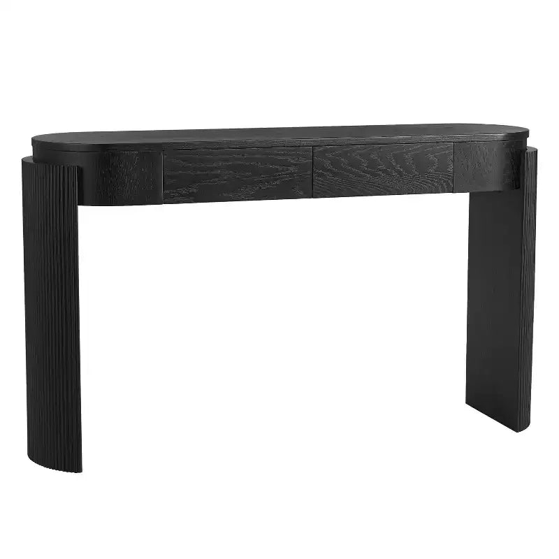 Modern Oval-Top Console Table with Fluted Curved Legs & Dual Hidden Drawers