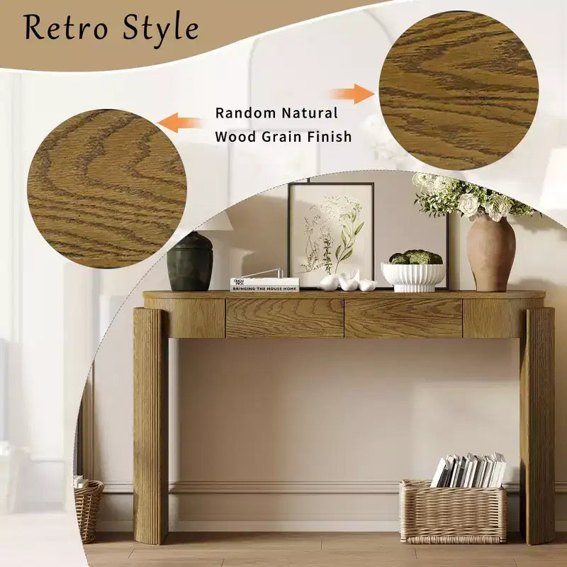 Modern Oval-Top Console Table with Fluted Curved Legs & Dual Hidden Drawers