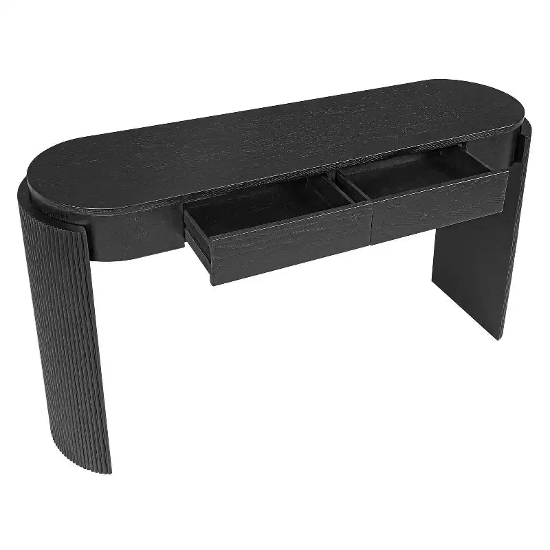 Modern Oval-Top Console Table with Fluted Curved Legs & Dual Hidden Drawers