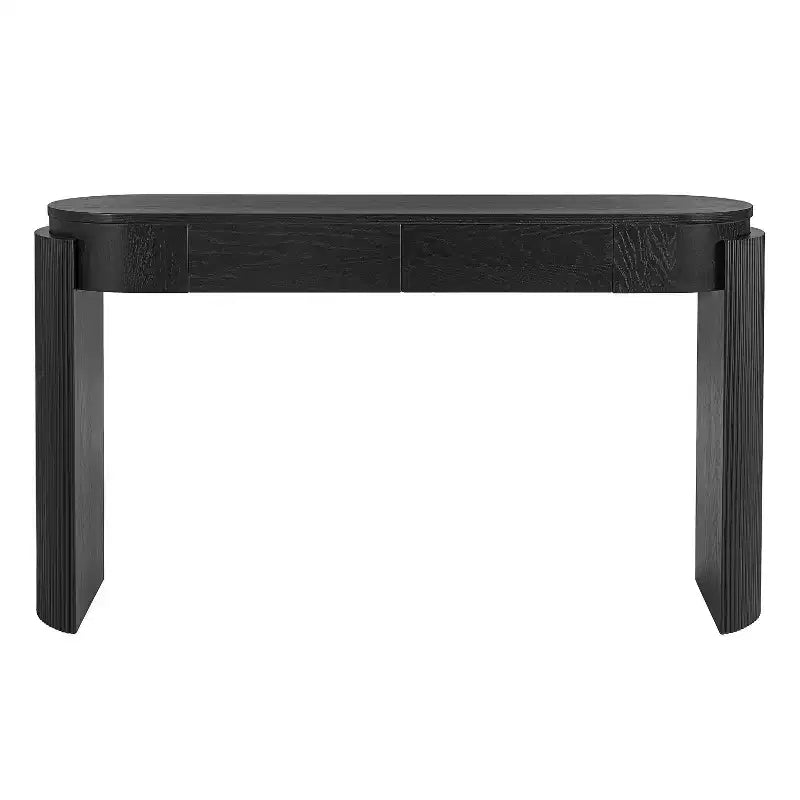 Modern Oval-Top Console Table with Fluted Curved Legs & Dual Hidden Drawers