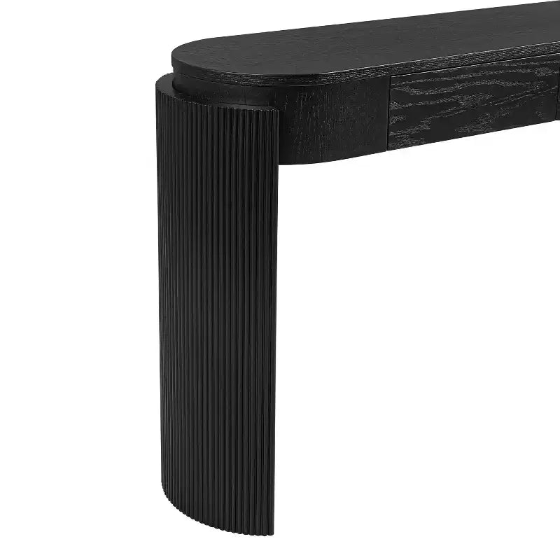 Modern Oval-Top Console Table with Fluted Curved Legs & Dual Hidden Drawers