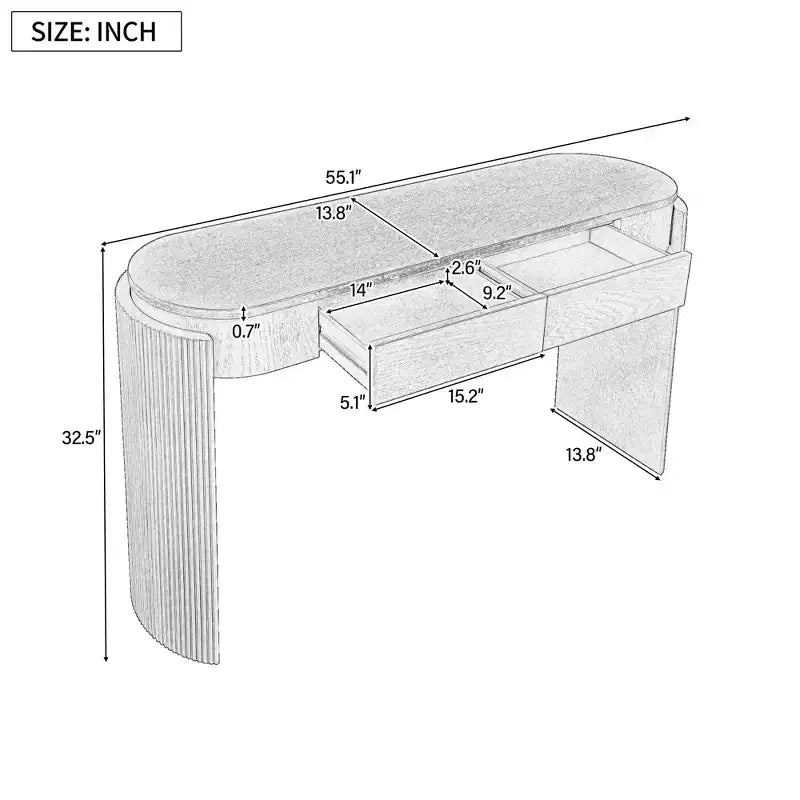 Modern Oval-Top Console Table with Fluted Curved Legs & Dual Hidden Drawers