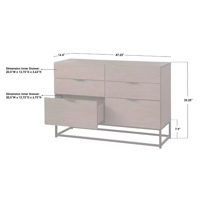 Noble 6 Drawers Dresser Walnut
