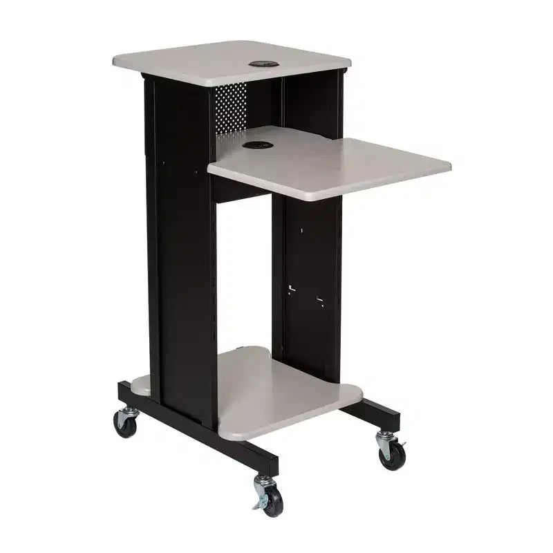 Premium Presentation Lecture Podium Cart: Mobile, with Power Strip