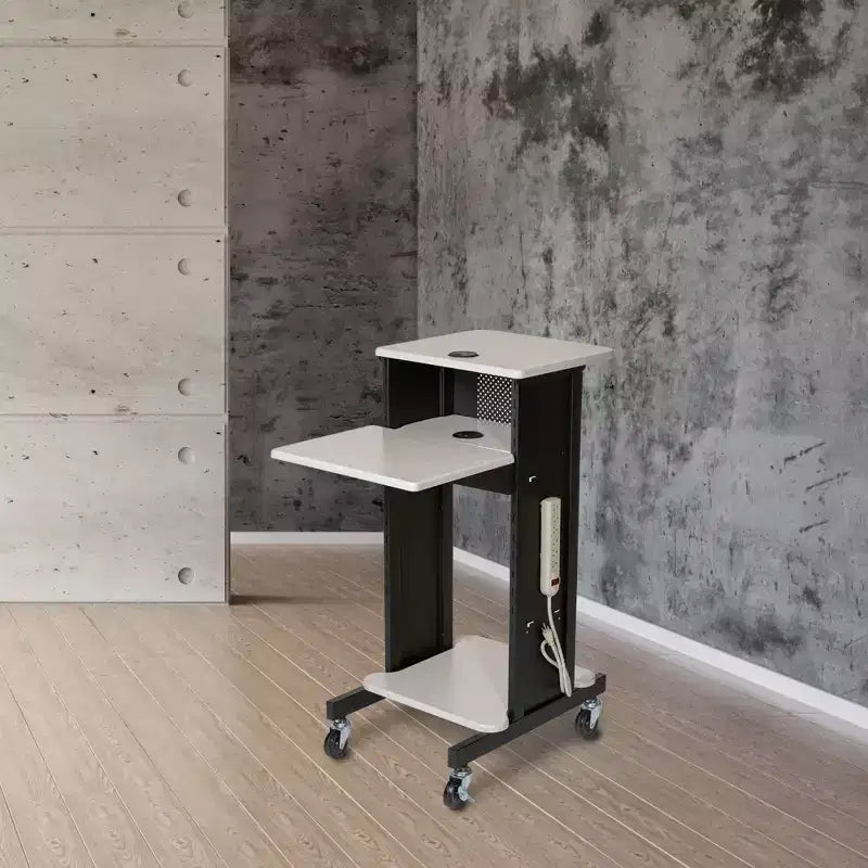 Premium Presentation Lecture Podium Cart: Mobile, with Power Strip