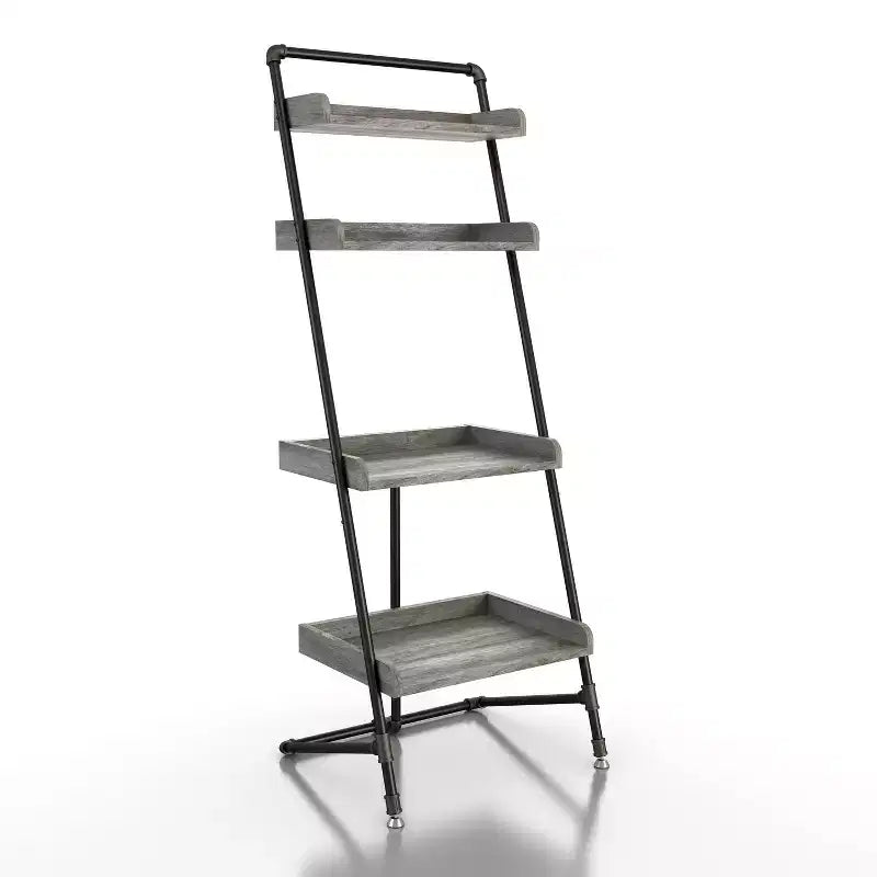 70.86" Ladder Display Shelf Vintage Gray Oak: Industrial Style, 4-Tier Storage