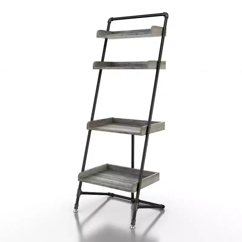 70.86" Ladder Display Shelf Vintage Gray Oak: Industrial Style, 4-Tier Storage