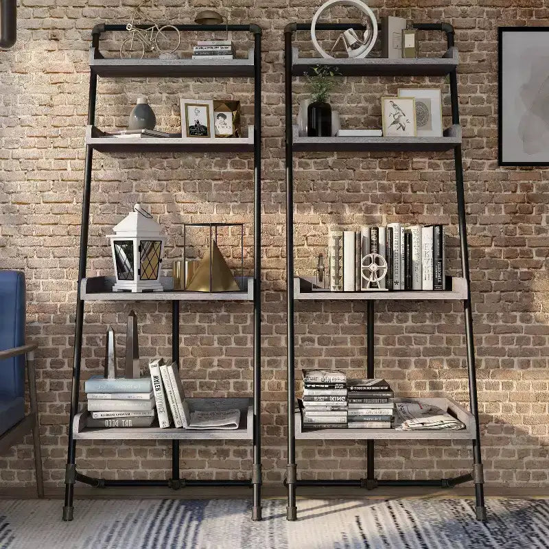 70.86" Ladder Display Shelf Vintage Gray Oak: Industrial Style, 4-Tier Storage