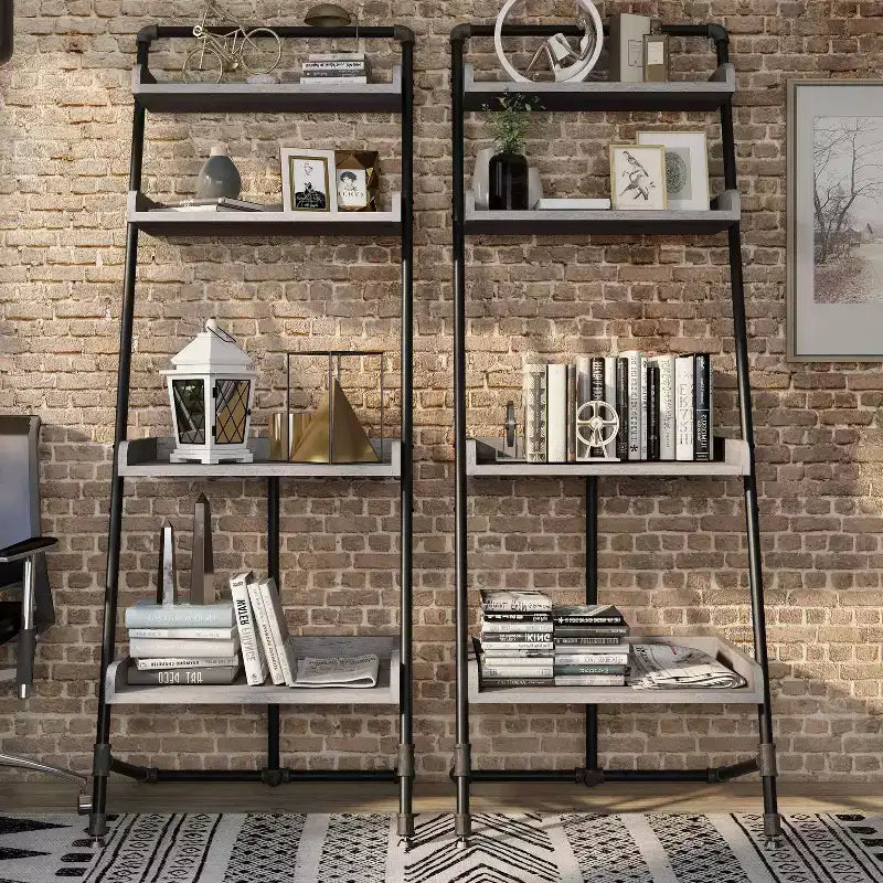 70.86" Ladder Display Shelf Vintage Gray Oak: Industrial Style, 4-Tier Storage