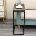 C Shaped End Table Metal Frame Rustic Brown -: Slide Under Sofa, Snack & Lamp Stand