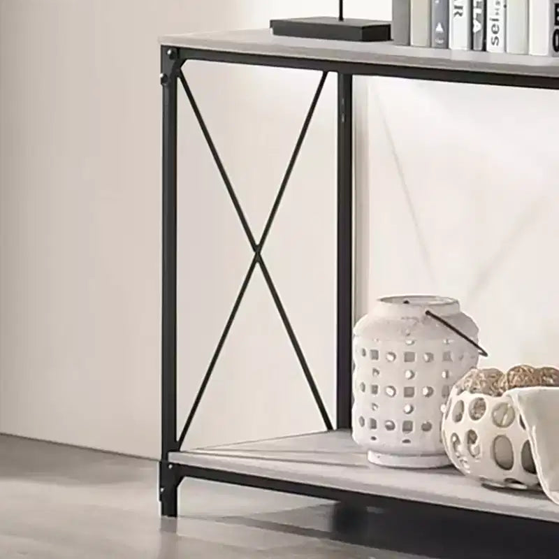 Lower Shelf Sofa Table Black/Gray -: Industrial Style, Metal Frame, Storage Shelf