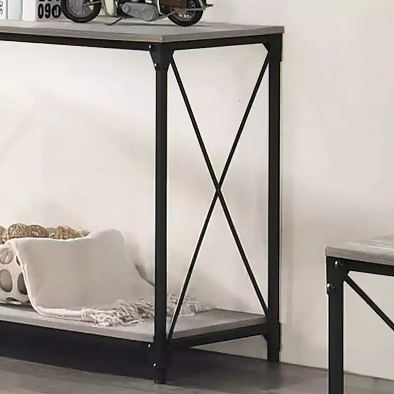 Lower Shelf Sofa Table Black/Gray -: Industrial Style, Metal Frame, Storage Shelf